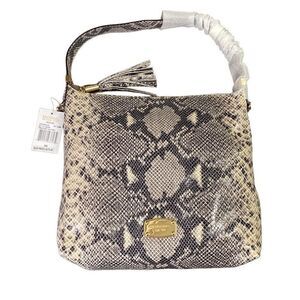 MK Michael Kors Purse Bedford Dark Sand Embossed Leather Snakeskin Bag NWT